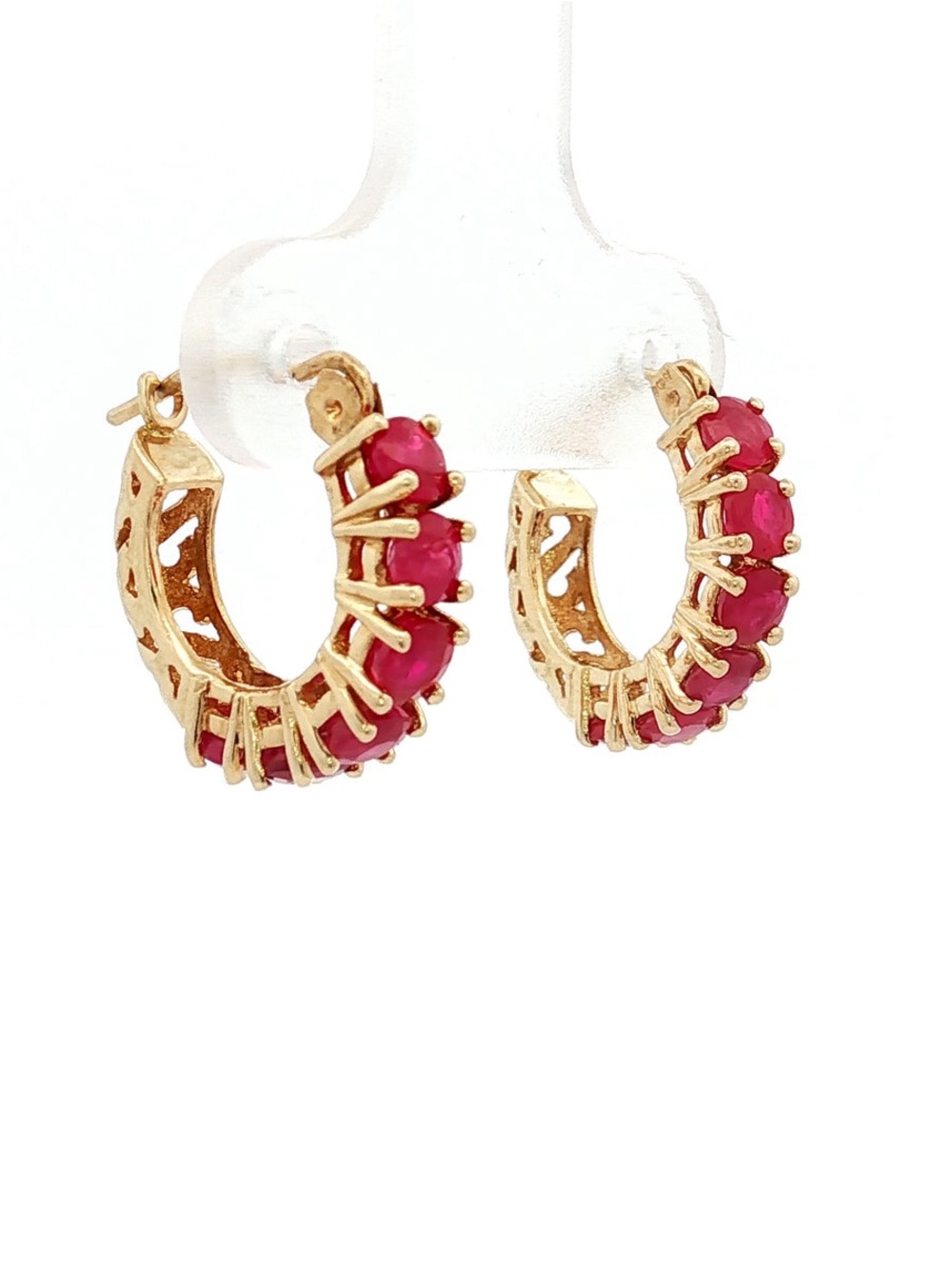 14k gold and Ruby Huggie Hoop Earrings